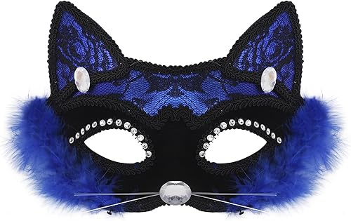 Máscara de gato de Halloween para mujeres y niños, máscara de encaje de media cara para cosplay