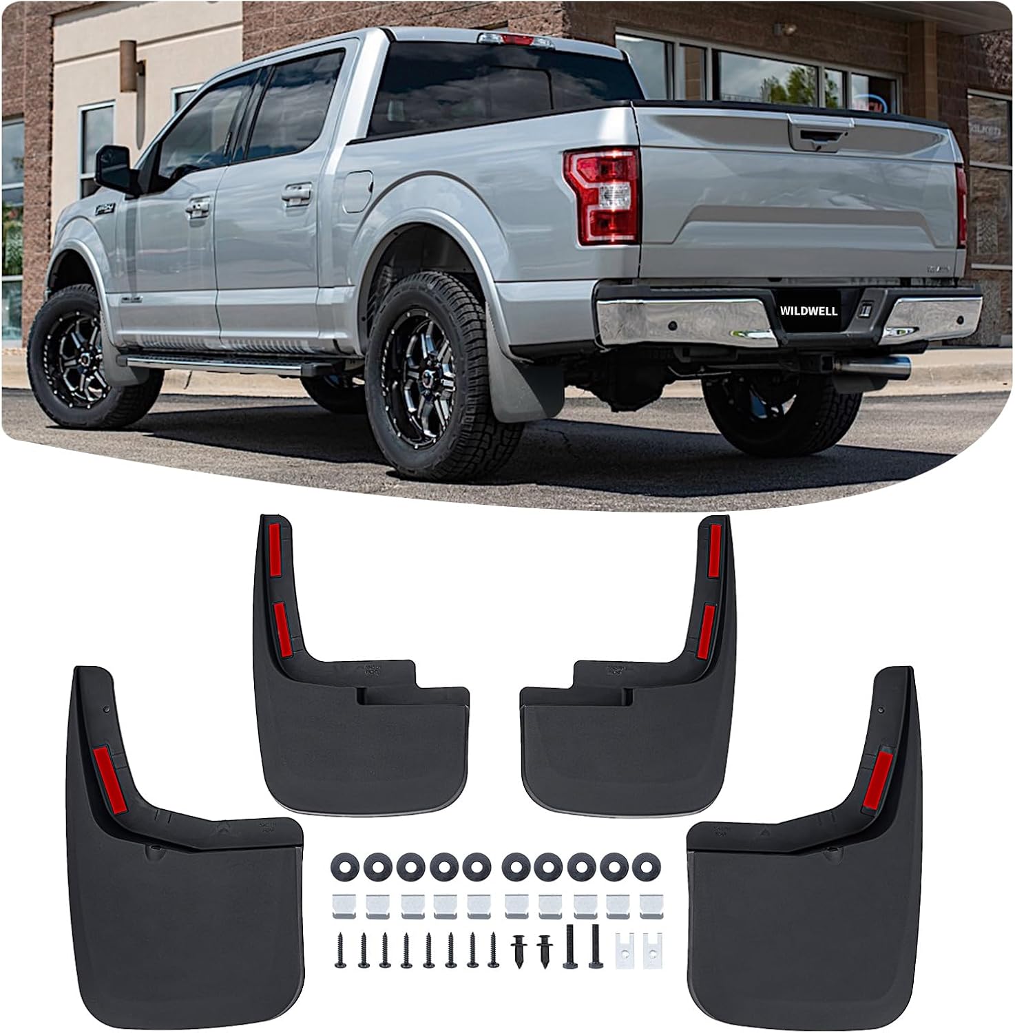 WildWell Mud Flaps for 2015-2020 Ford F150, Rugged Splash Guards Front & Rear Heavy-Duty Mud Flaps Guard Set 4PCS (with Fender Flares)