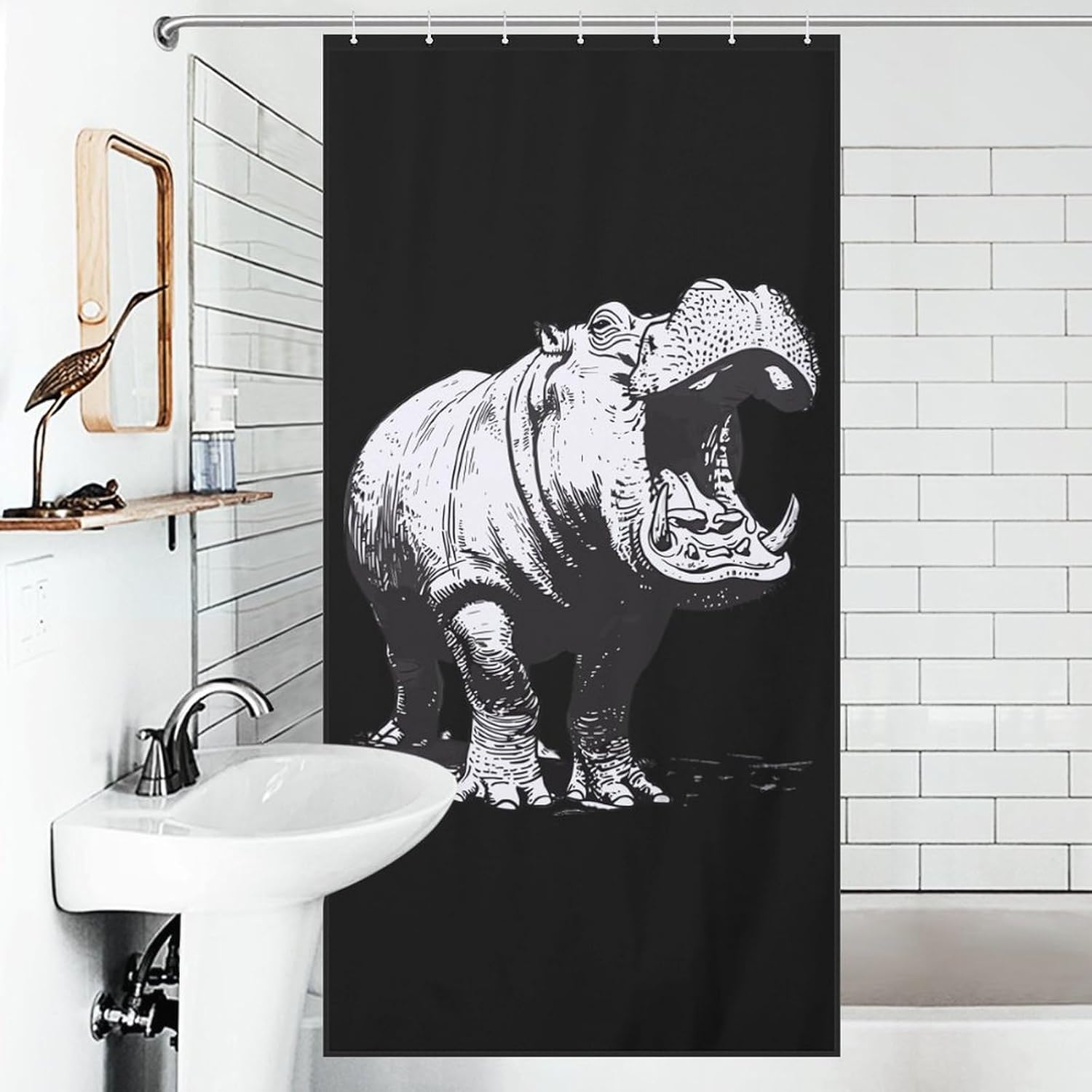 Hippo Print Funny Shower Curtains Washable Bath Curtain Liner with Hooks for Bathroom Bath Tubs 36x72Inch（92x183cm）