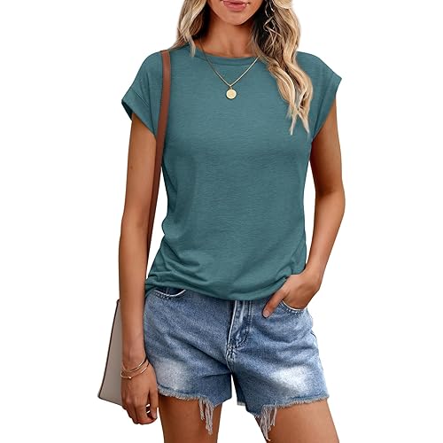 AUTOMET Womens Tops Casual Dressy Basic T Shirts Loose Fit Crewneck Cap Sleeve Tee Summer Outfits 2024