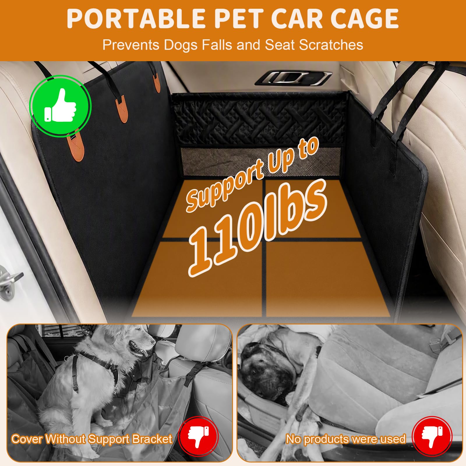 Siège Auto Chien, Siège Voiture Chien, Panier Voiture Chien – Extra Stable avec Fond Rigide Renforcé, Ceinture de Sécurité, Imperméable Oxford, pour Chiens Moyens et Grands Jusqu’à 50KG