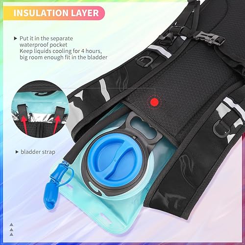 Miniatura 5 de Mochila de hidratación, mochila de agua con vejiga de hidratación de 2 litros, mochila de hidratación para rave, esencial para festivales,
