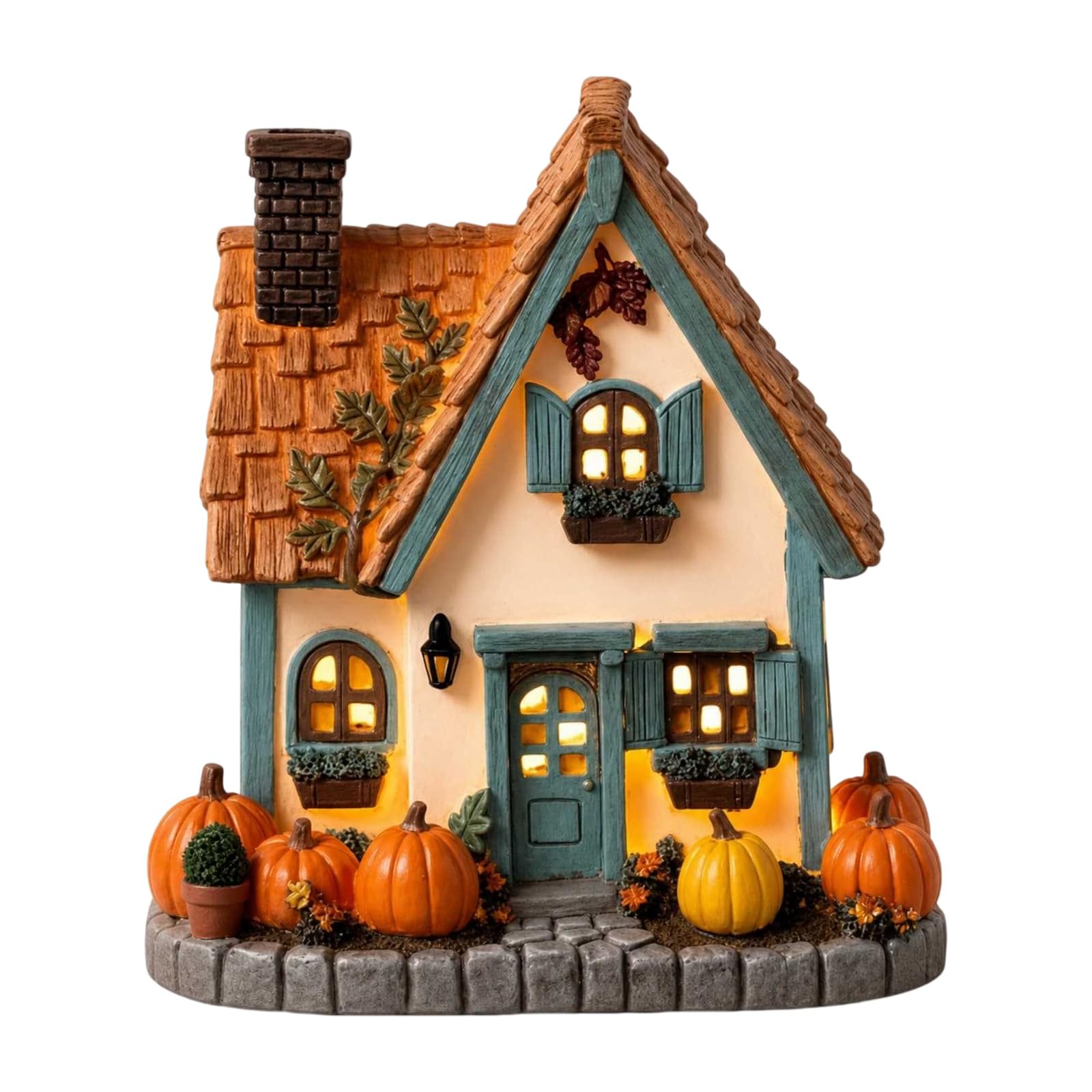 Statuetta zucca a LED per la casa, in resina, illuminata, con luce calda, 7, 5 x 6, 75 pollici, centrotavola autunnale per soggiorno, mensola, camera da letto, statuetta cottage autunnale, da