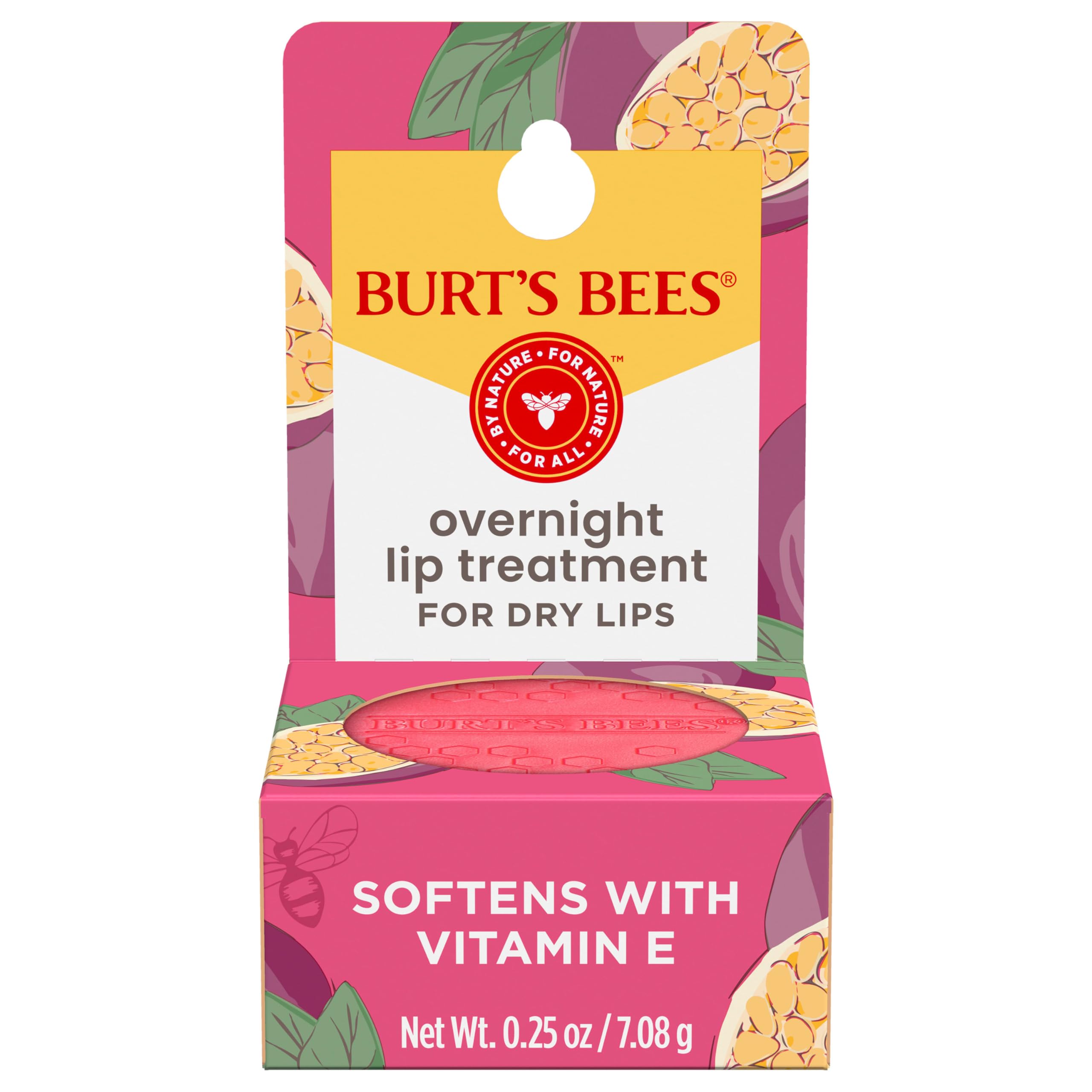 Burt's BeesOvernight Lip Sleeping Mask, 0.25 oz - Moisturizing, Hydrating, Exfoliating, Reduces Fine Lines, Ceramide Infused, Passionfruit Scent