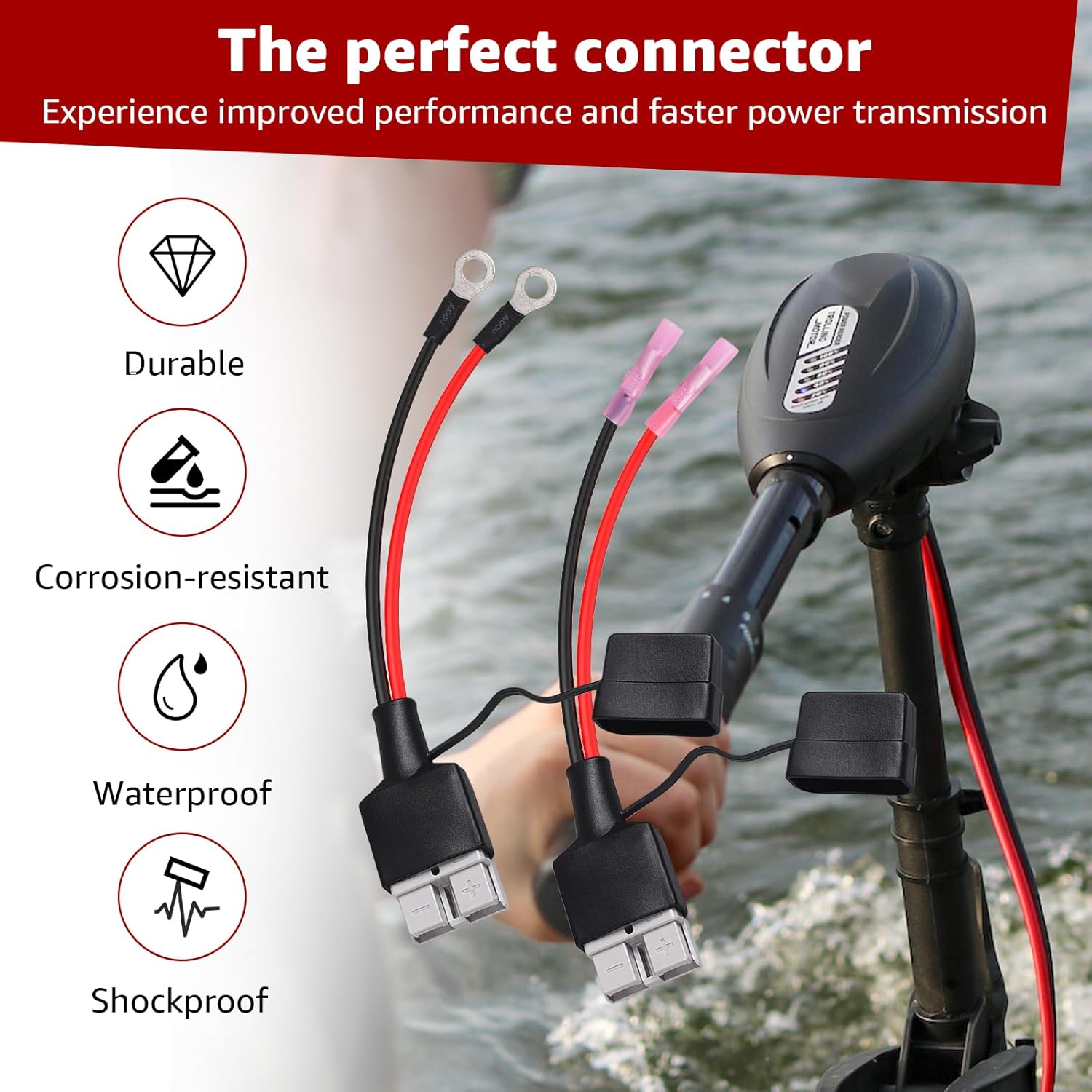 Compatible with Pro Controll Trolling Motor Plug and Wiring Kit - 8 Gauge Marine Grade Quick Connectors for 12V and 24V Trolling Motors, Tool-Free Installation, Extension Cable and Connector Set
