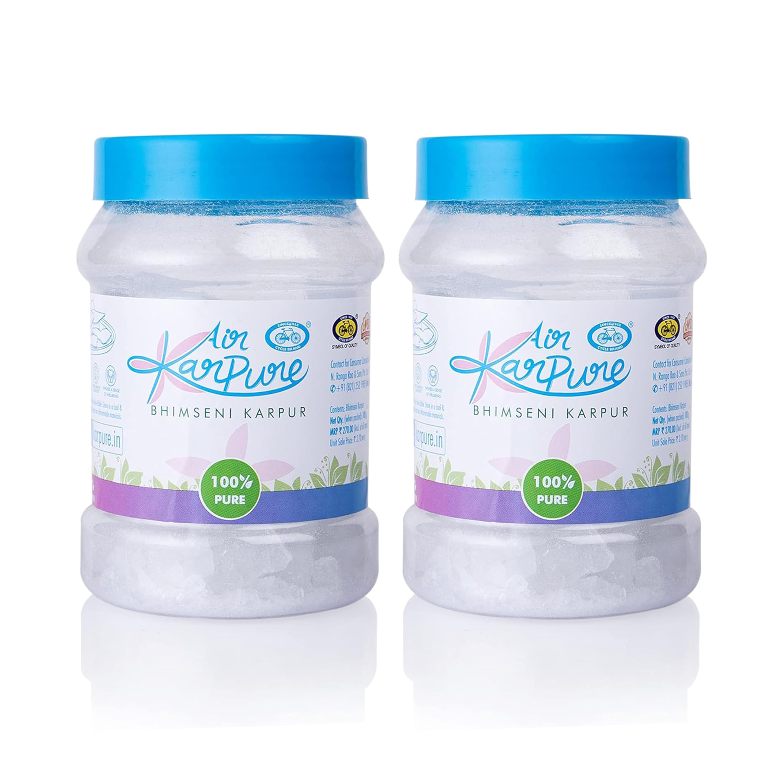 Cycle Pure Karpure Bhimseni Camphor Original, Pack of 2, 200 GM | Bhimseni Kapoor Original for Divine Puja Experience | Use with Camphor Electric Diffuser | Long Lasting Fragrance | 100 GM Each