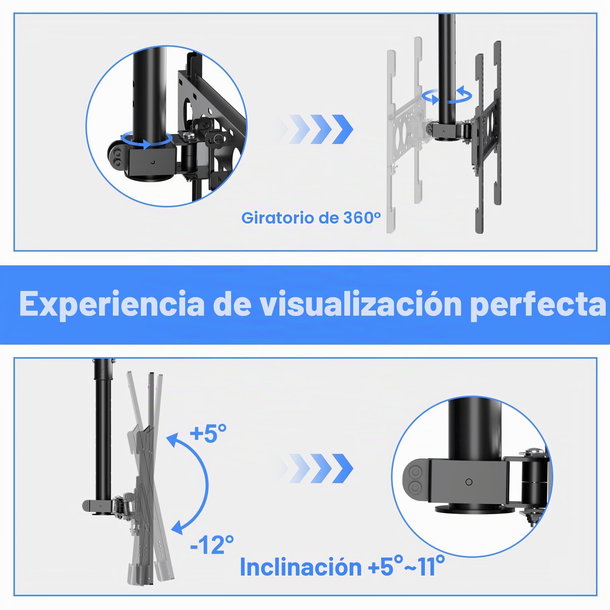 XINLEI Soporte de TV Techo de Movimiento Completo para TV de 26 a 65 Pulgadas, Altura Regulable en 4 Posiciones, Máx. VESA 400 x 400mm, hasta 45 kg, Soporte TV Pared 65 Pulgadas(MCA3)