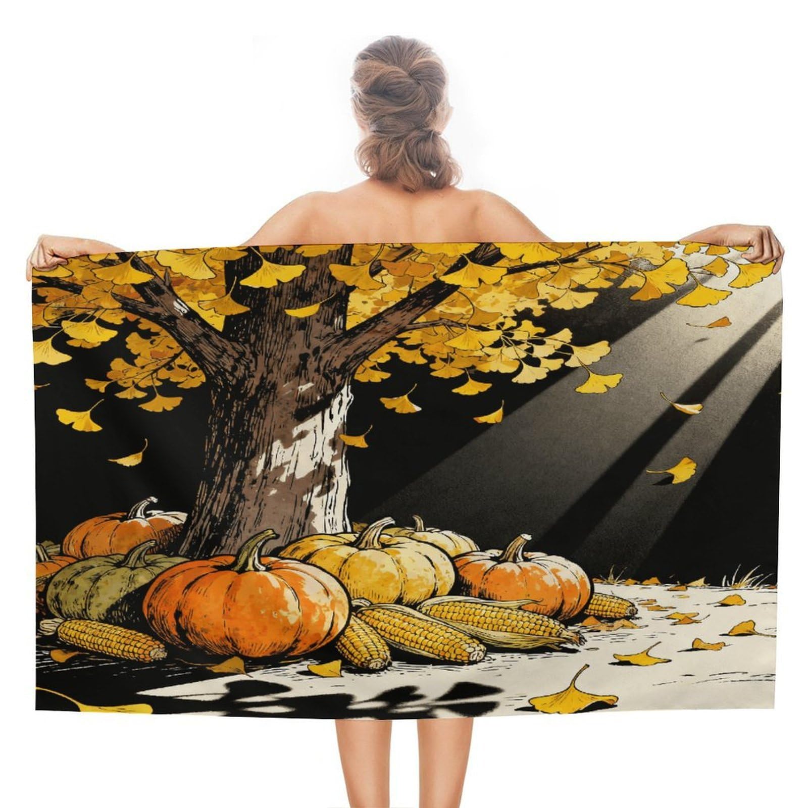 VstaDank Autumn Bath Towel Stylish Double-Faced Pile Travel Towel Soft Absorbent Beach Towel for Pool Swim Sports Camping Adults Gift 51X31 Inch