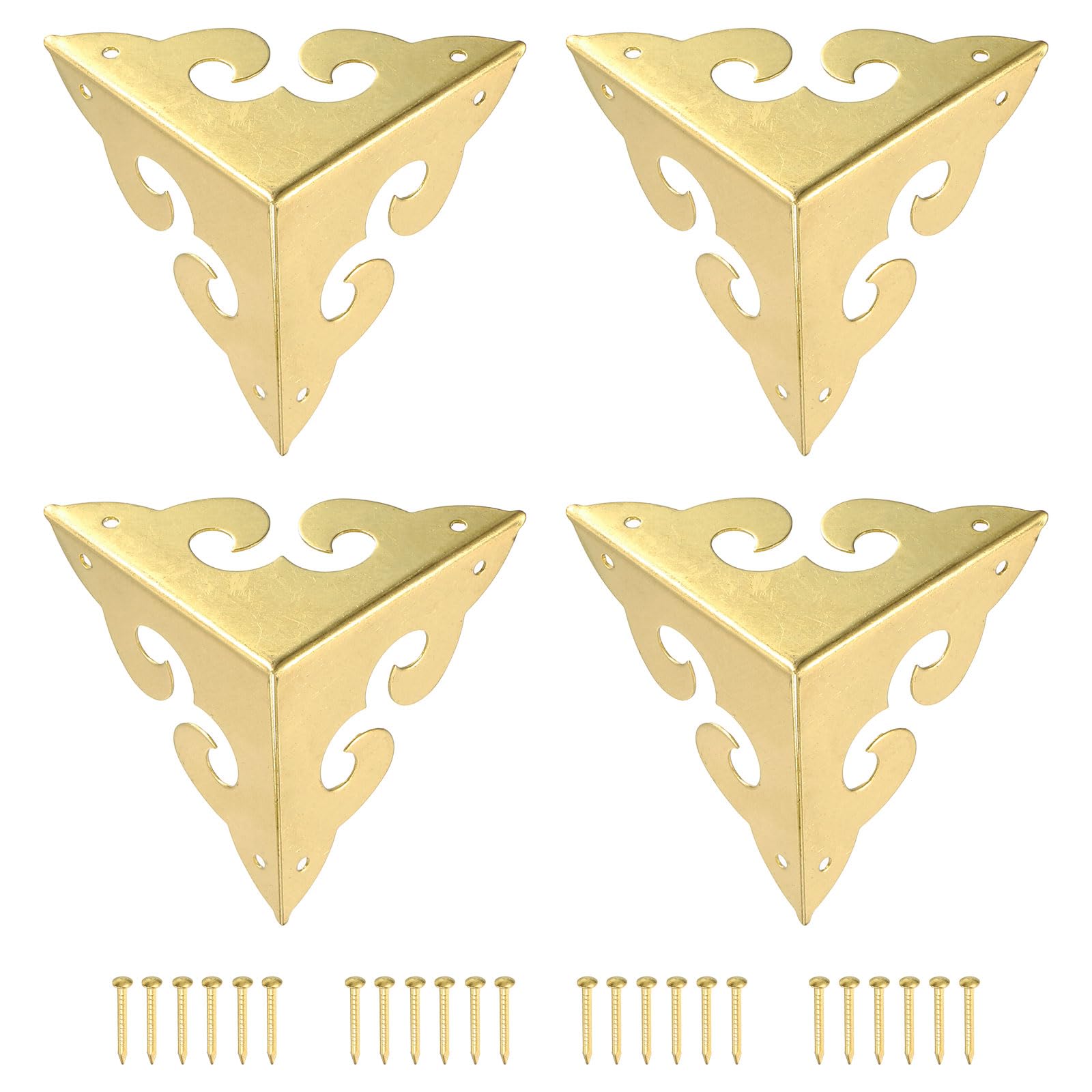uxcell 4 Pcs Brass Edge Guard, 45mm Decorative Box Corner Cover, Corner Protector, Vintage Stair Dust Corners with Screws, Gold
