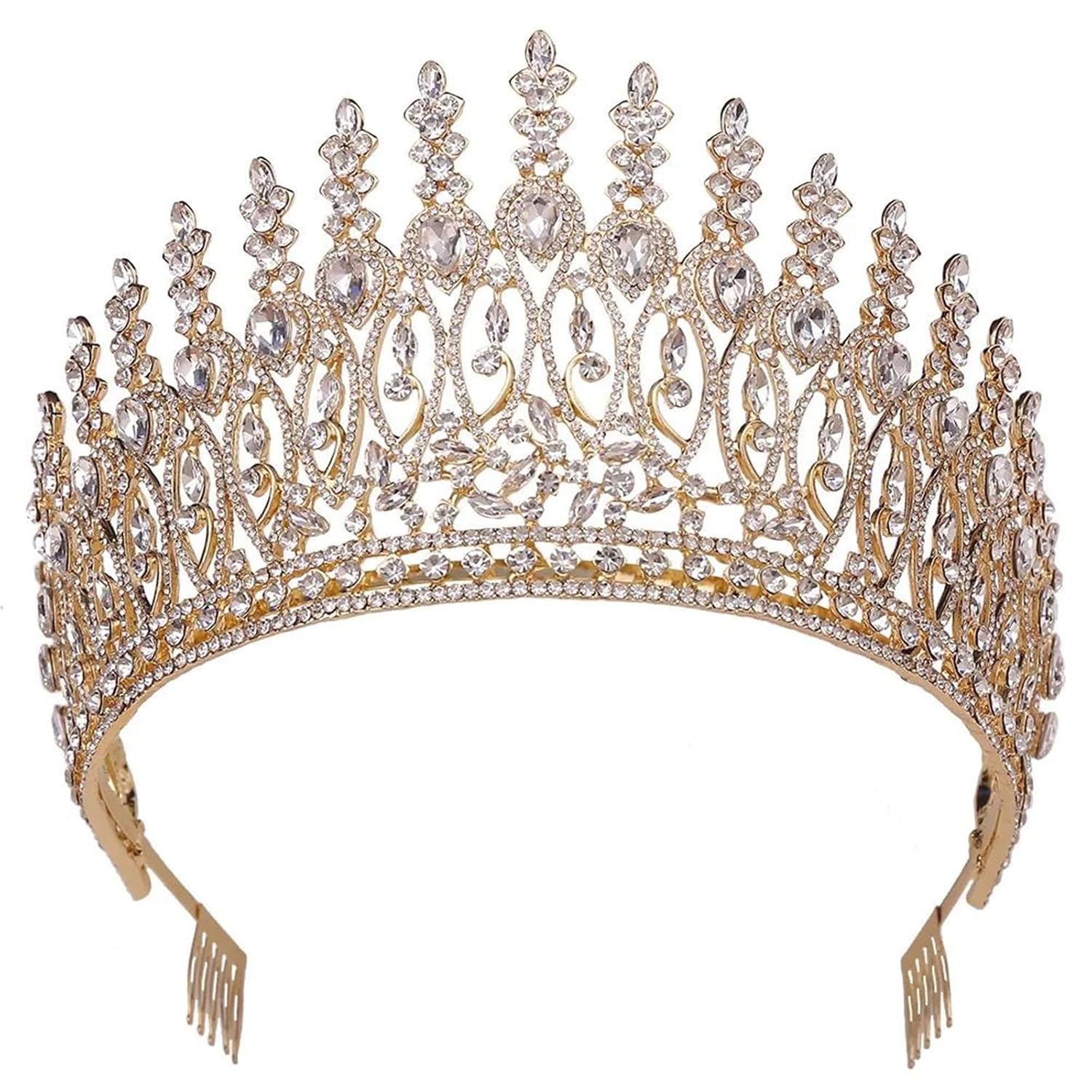 Large Round Queen Crown For Women Sparkling Zircon Crystal Princess Tiara Bridal Headpieces Pageant Wedding Hair Accessories For Stage Prom Party