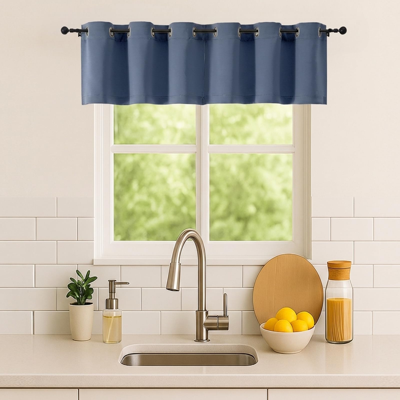 Simplebrand Denim Window Valance for Kitchen 14 Inches Long 2 Panels Set, Room Darkening Valance Curtains for Living Room, Grommet Short Privacy Kitchen Curtains for Bedroom Kids Room, 40Wx14L