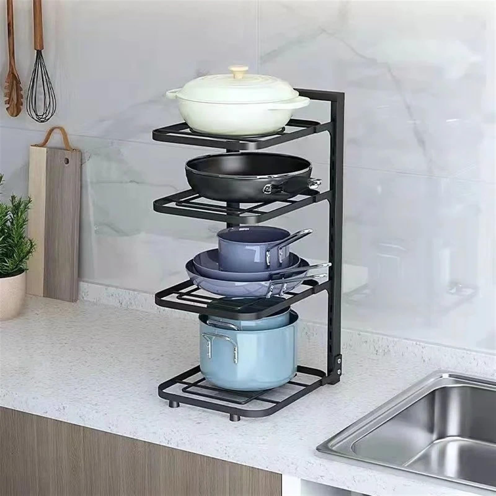 Portapentole Armadietto portapentole regolabile | Set di accessori for la cucina for la conservazione della casa, porta pentole e coperchi for pentole(3 layers)