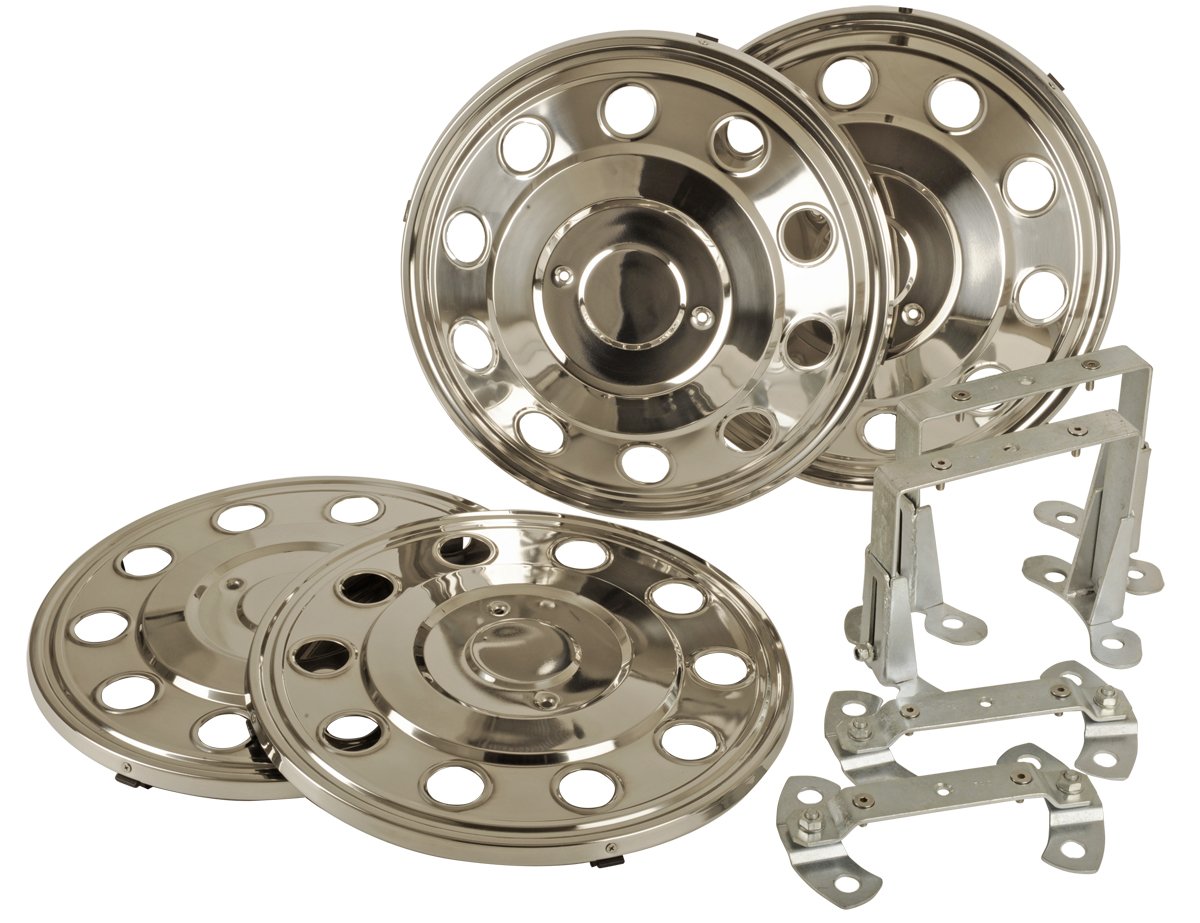 Set di copricerchi da 16" in Acciaio Inossidabile Compatibile con Iveco Daily (Tipo 35C-50C) LK 6x170mm Pneumatici gemellati (4X copricerchi + 4X Supporti) coprimozzo