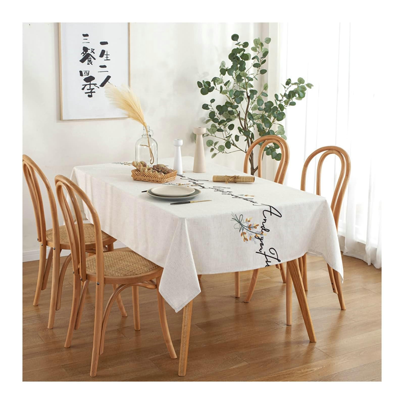 Gualiy Mantel Mesa Cuadrada Tela, Poliéster Manteles de Mesa Comedor 135x180CM Manteles de Mesa Antimanchas Bordado de Flores Manteles para Mesa Comedor, Beige