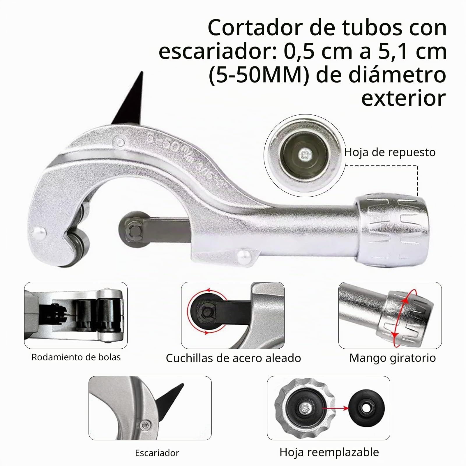 Expansor Tubos Hidráulicos, Kit Herramientas Estampación Tubos HidráUlicos Con Herramienta Desbarbado Cortador Tubos Y 7 Expansores Tubos Cobre 3/8 A 1-1/8'' Herramientas Expansoras Hvac (3/8"~1-1/8")