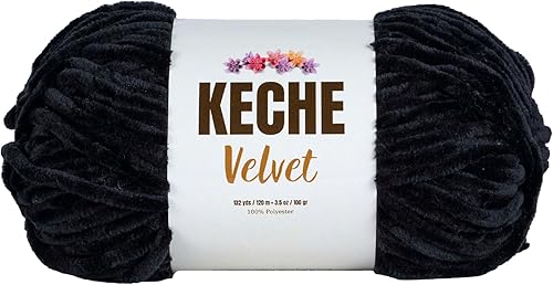 Keche Hilo de terciopelo para ganchillo, manta de felpilla suave, voluminosa, hilo amigurumi, 3.53 oz (132 yardas), color negro