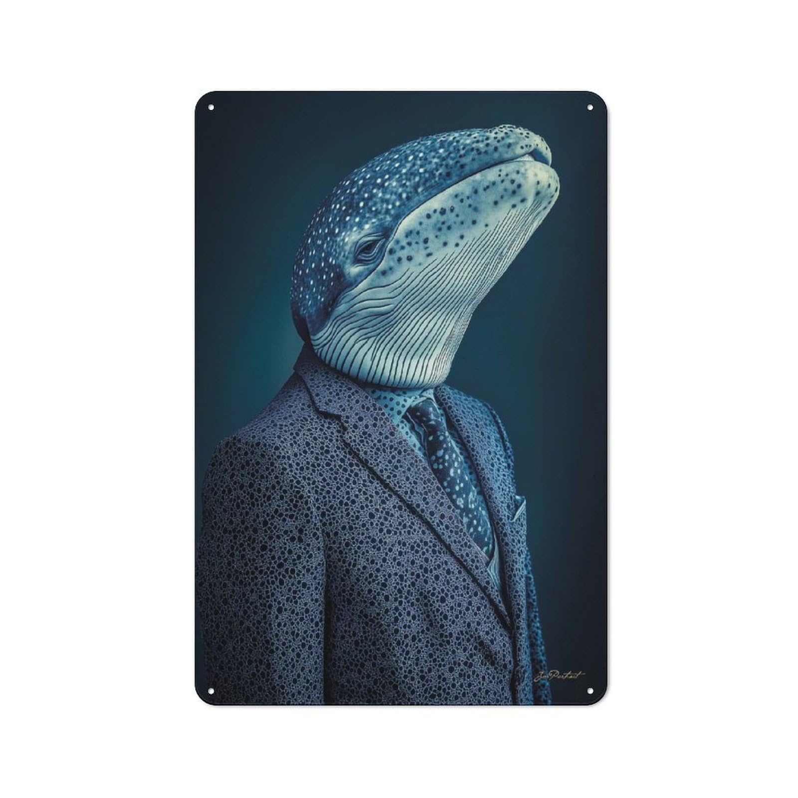 Junmoney Whale In Suit Portrait Retro Metal Wall Sign 30X20cm With For Living Room Wall, For Vintage Wall Decor Fans, For Themed Room Decoration