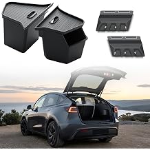 GEEDAR Tesla Model Y Juniper Trunk Organizer Set, 2 Trunk Storage Bins with TPE Lid + 2 Rear Trunk Organizer Hooks, Rear Trunk Side Storage Box for Model Y Juniper 2025 2026 Interior Accessories