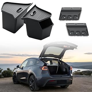 GEEDAR Tesla Model Y Juniper Trunk Organizer Set, 2 Trunk Storage Bins with TPE Lid + 2 Rear Trunk Organizer Hooks, Rear Trunk Side Storage Box for Model Y Juniper 2025 2026 Interior Accessories - Amazon product rated Grade A