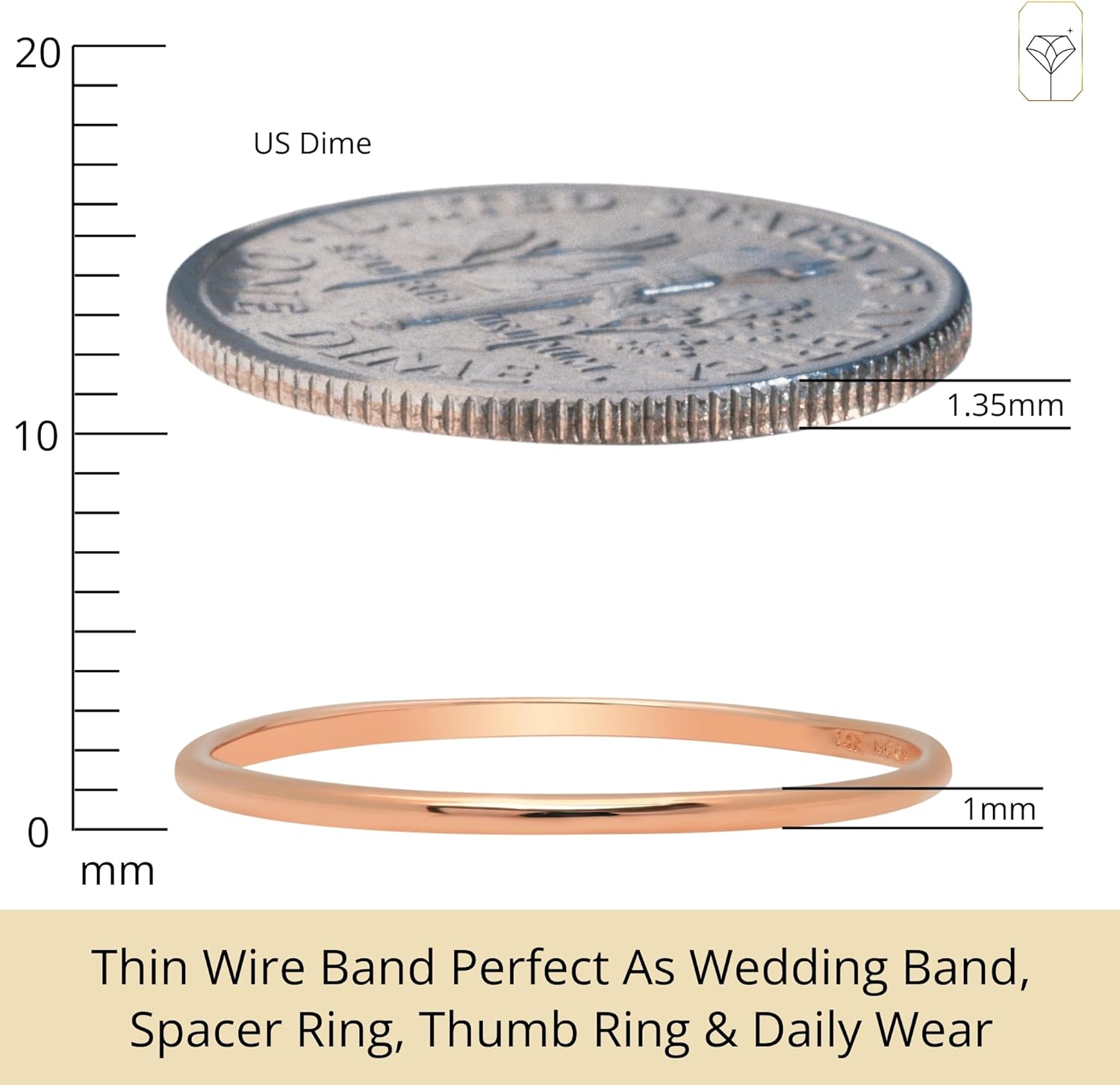 MAX + STONE 1MM Thin 14k Gold Wedding Band Ring for Women Dainty Stacking Ring in Rose White or Yellow Gold Hypoallergenic Anti Tarnish Spacer Ring Sizes 4.5 to 10 - Image 4