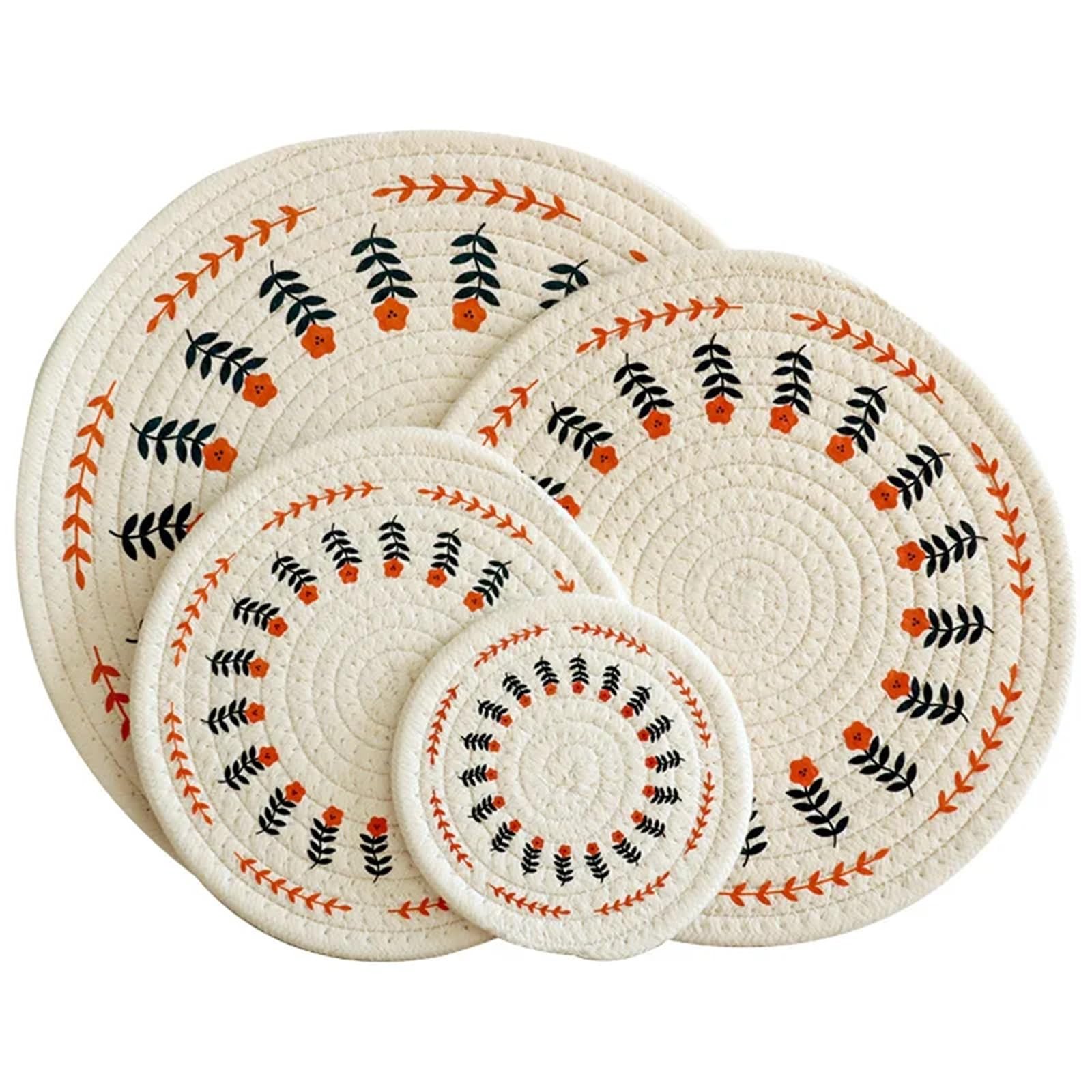 4 Piezas de Almohadillas aislantes de Calor Tejidas de algodón for Platos de Comedor, Cuencos, cazuelas, Posavasos for té, tapete de Mesa antiescaldaduras para Ollas Calientes, Platos(24cm)