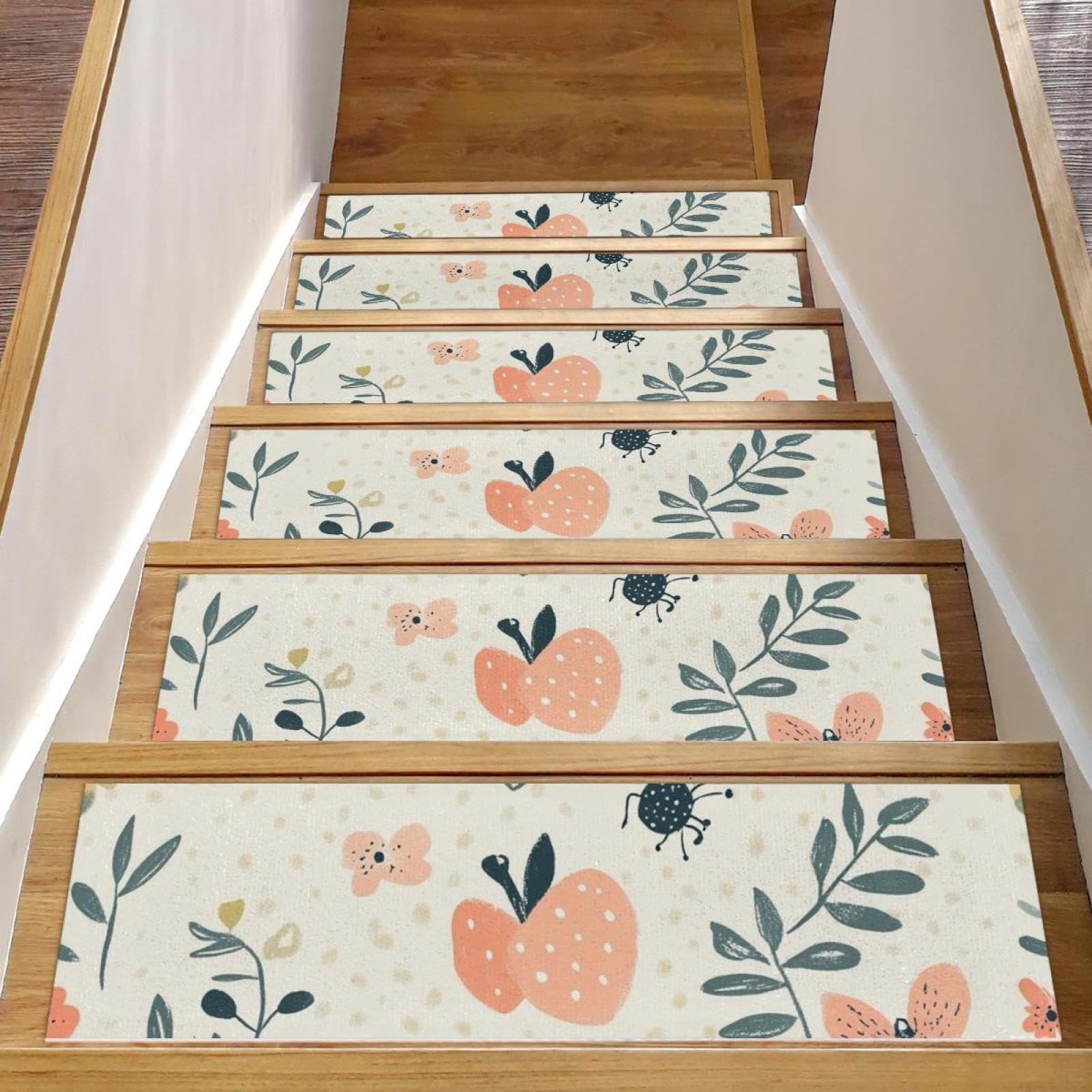 Alfombras para peldaños de madera CHENZZZZ con diseño de flores, pack de 15