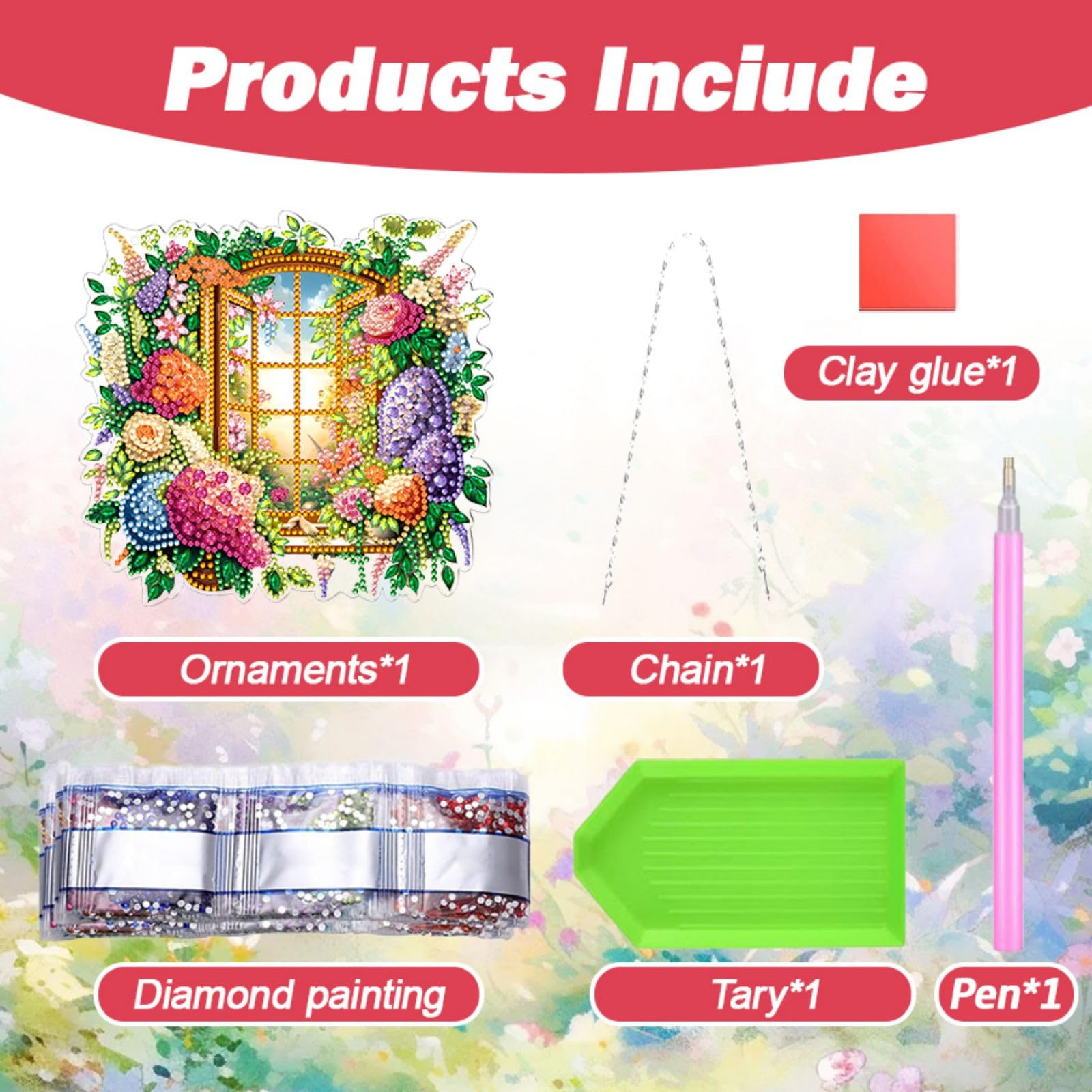Kit Ghirlanda Fai Da Te Con Diamanti - Tontut Decorazione Da Appendere Farfalla E Fiore, Acrilico 15x15 Cm