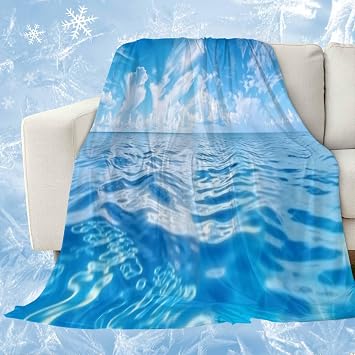 Ocean Cooling Blankets for Hot Sleepers Summer Ocean Seawater White Clouds Blue Sky Cooling Comforter Breathable Double Side Cool Lightweight Blanket for Bed Couch Sofa 50" x 60"