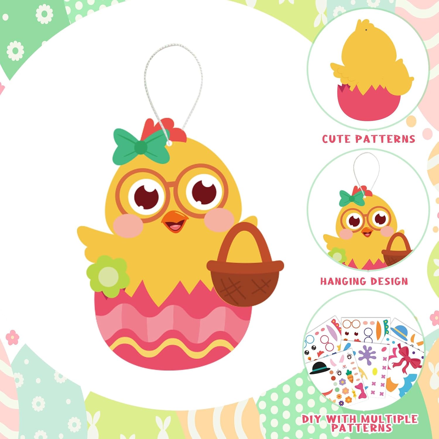 XZENTIRA 48Pcs Easter Crafts Kits DIY Hanging Ornaments with Stickers and Paper Cards Bunny Egg Chick Paper Card Art Kits for Home Classroom Activities Party Favors Supplies