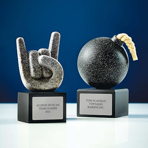 Miniatura 4 de Baudville Custom Engraved The Bomb Trophy Award - Carved Black Stone on Black Resin Base - Comes with Elegant Black Gift Box with nameplate Attached