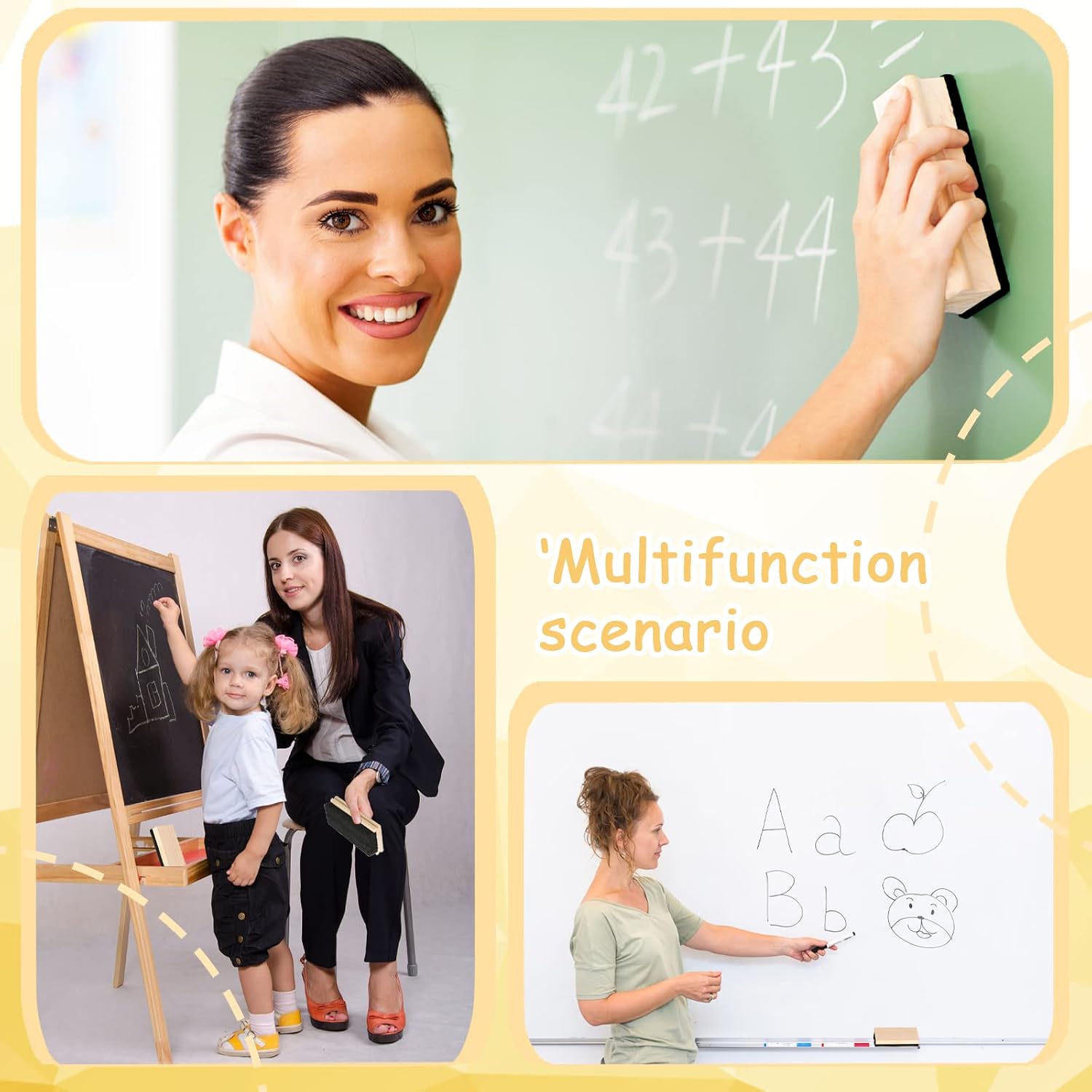 10 Pack Chalkboard Erasers Wool Felt Eraser Dustless Wood Chalk Eraser Blackboard Eraser Cleaner for Kids Teachers Blackboard Office School Supply