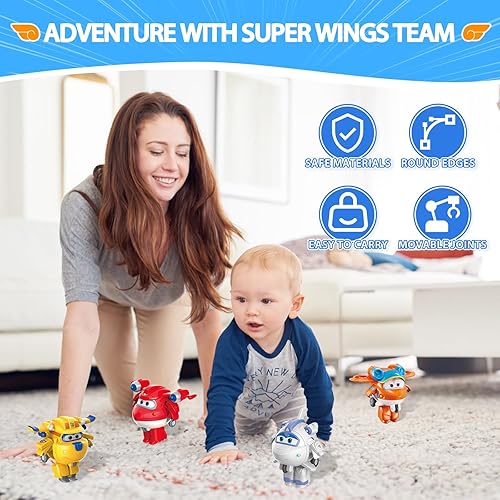 Miniatura 4 de Super Wings Transform-a-Bots - Paquete de 4 figuras de vehículo de juguete de avión supercargado, Donnie, Astra, Sunny, juguete de avión, juguetes