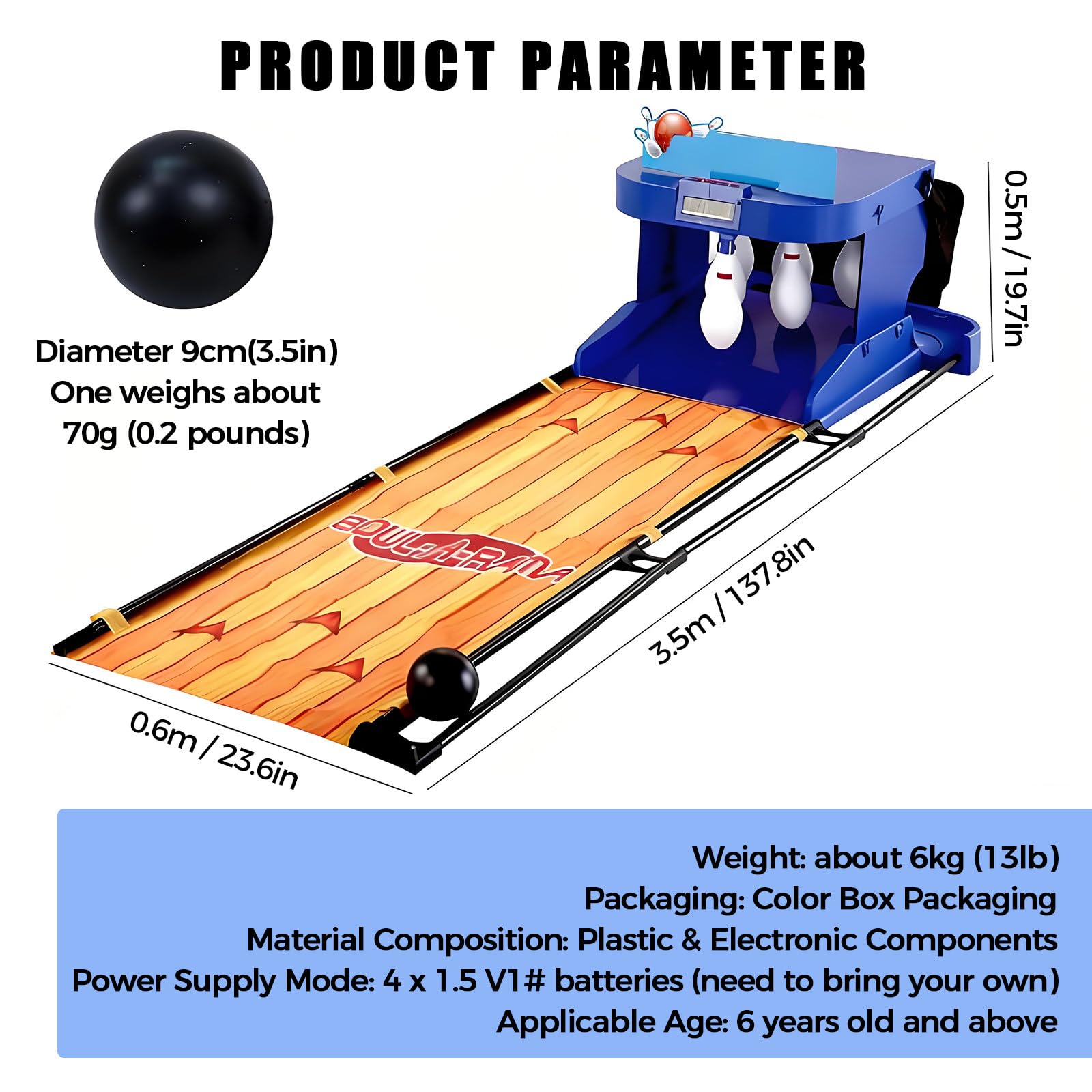 Gioco da bowling al coperto, gioco pieghevole per famiglie con reset automatico, effetti sonori e tabellone segnapunti a LED per divertimento interattivo