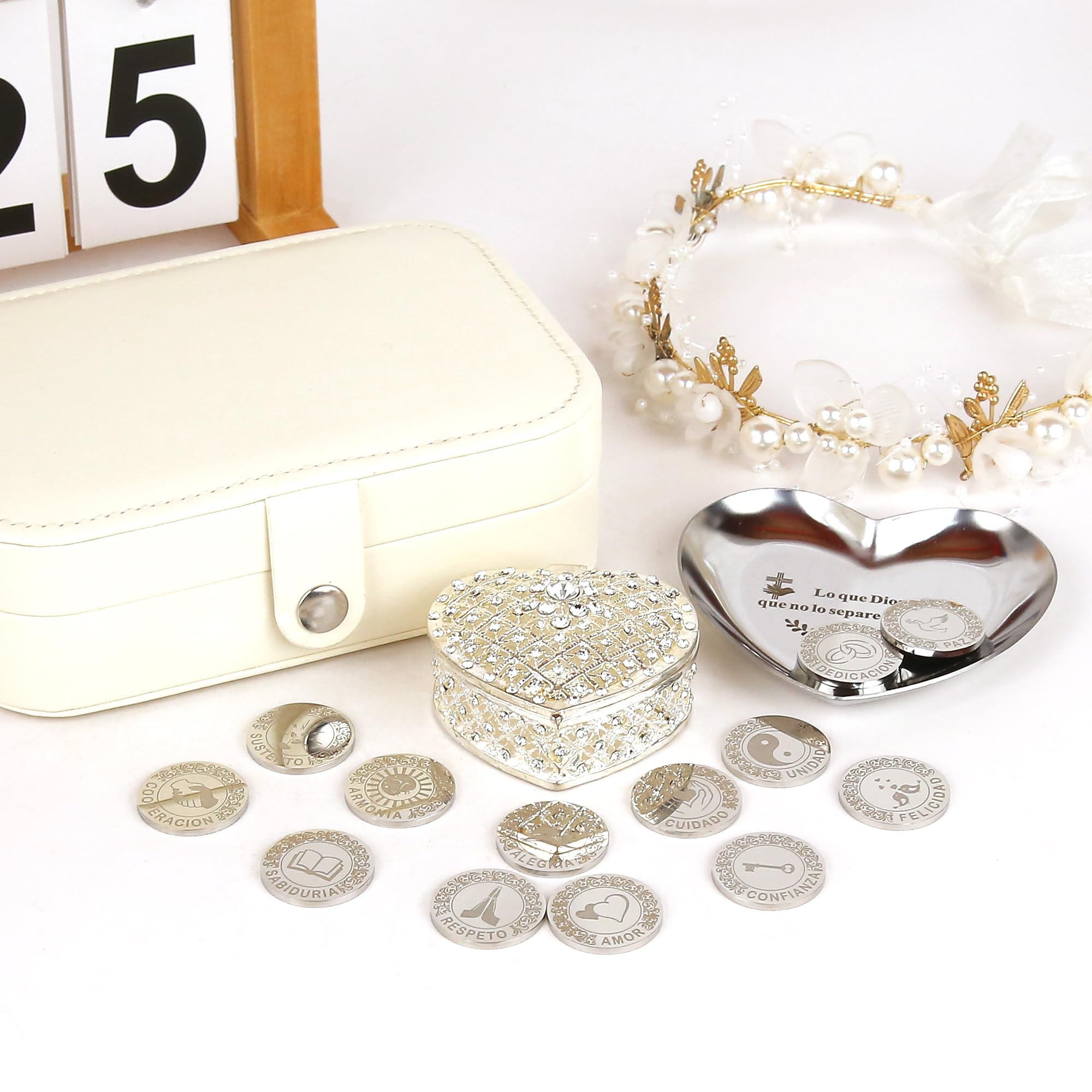 TINGKU Custom Wedding Coin Set - Arras para Boda Católica, 13 bendiciones únicas, caja de cuero de recuerdos de boda significativa-Silver Coins HB