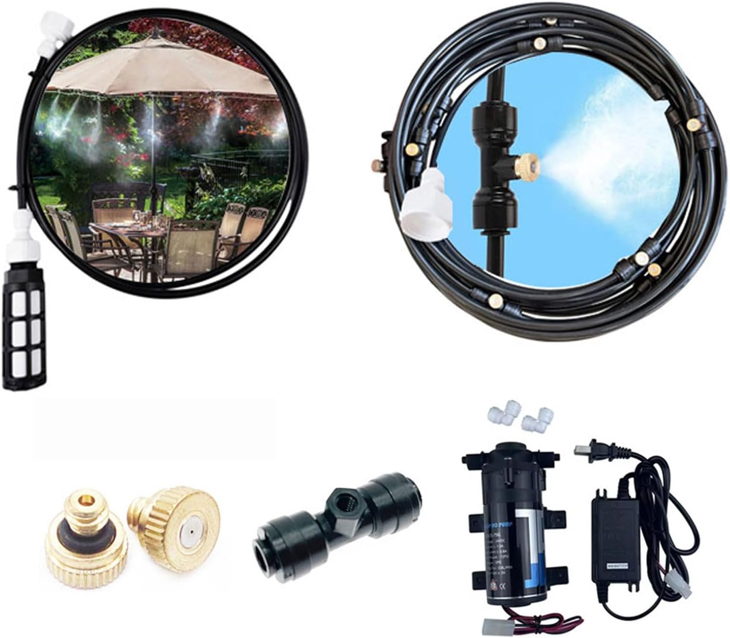 Misting Cooling System with Brass Fog Nozzles, Fog Cooling, Mist Irrigation System Kit, Misting Line with Copper Metal Mist Nozzles (Size : 30M(98.4ft)+50 nozzles)