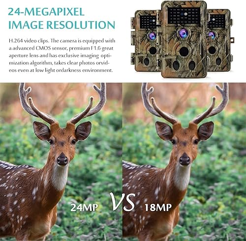Miniatura 4 de Paquete de 4 cámaras de camuflaje para caza de ciervos y vida silvestre, imagen de 24 MP, video de 1296P con gran angular de 120, visión nocturna de