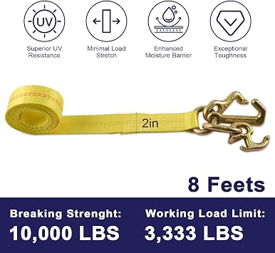 2x8FT Ratchet Tie Down Straps G70 RTJ Hook 18,800lbs for Truck,2Pcs