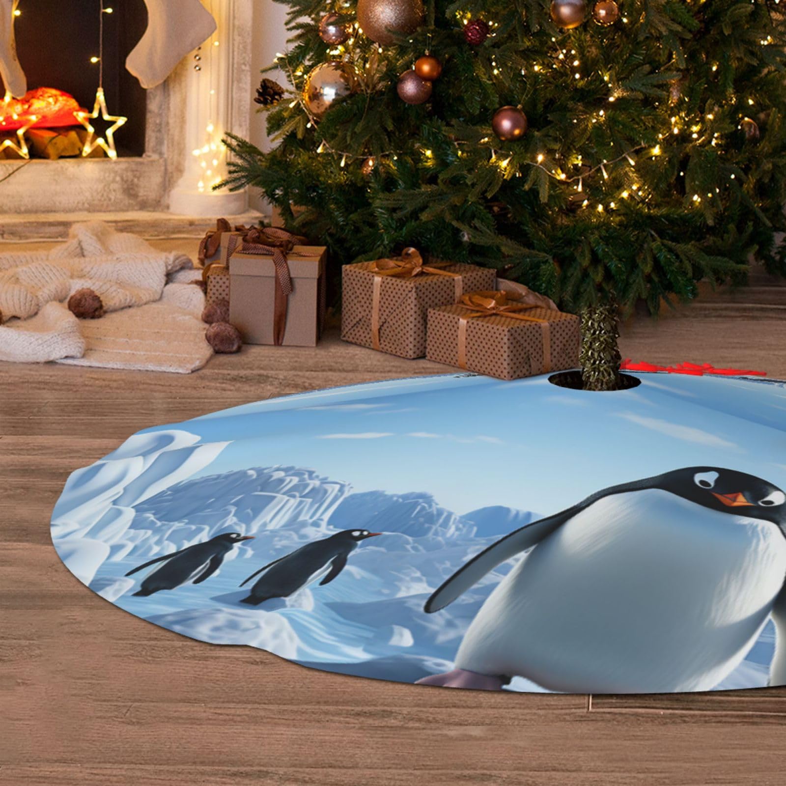 Jupe de sapin de Noël de 122 cm en peluche de qualité supérieure au design pingouin de l'Antarctique