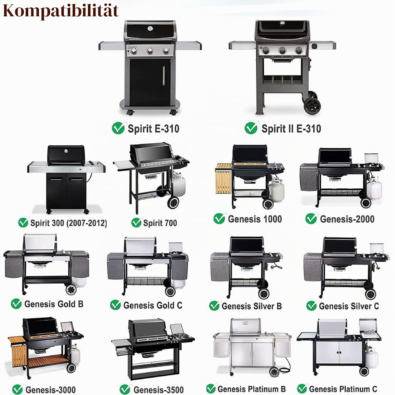 GFTIME 44,4 x 30CM 7527 Grillrost Ersatz für Weber Spirit I & II E-310 S-310 E-320 S-320, Spirit 700 900, Genesis Silver/Platin/Gold B&C, Edelstahl Grillroste für Weber 7525 7638 7639, 2 Stück