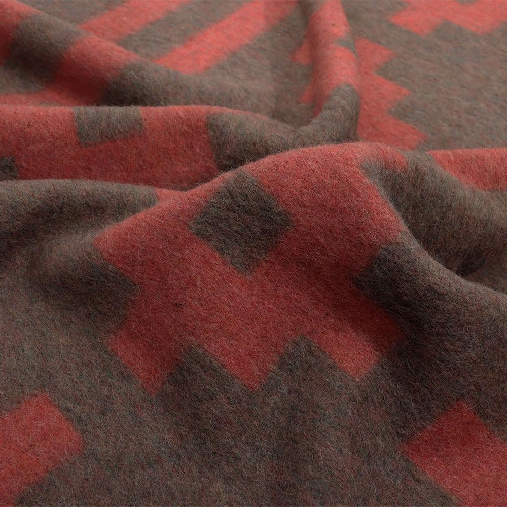 Thick Alpaca Wool Blanket Heavyweight Camping Outdoors Indoors Soft Peruvian Blankets Twin Size Chakanas Design (Grayish Brown/Coral Pink - Twin)