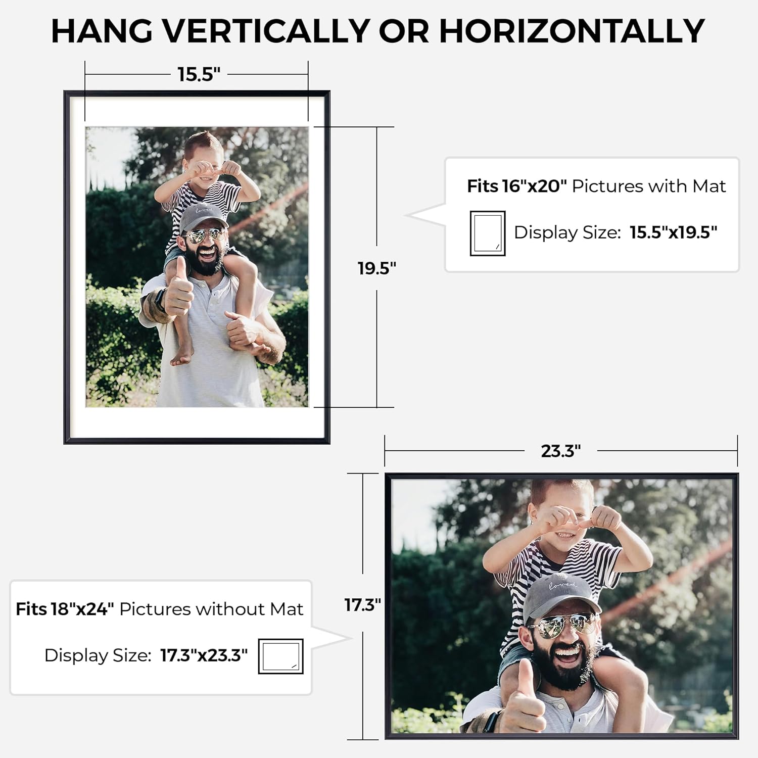 RICHFOCUS Aluminum Picture Frame - 18x24 Black Metal Frame with Mat for 16x20 Photo, Floating Frame with Tempered Glass - Poster Frame Wall Hook Included for Gallery Wall