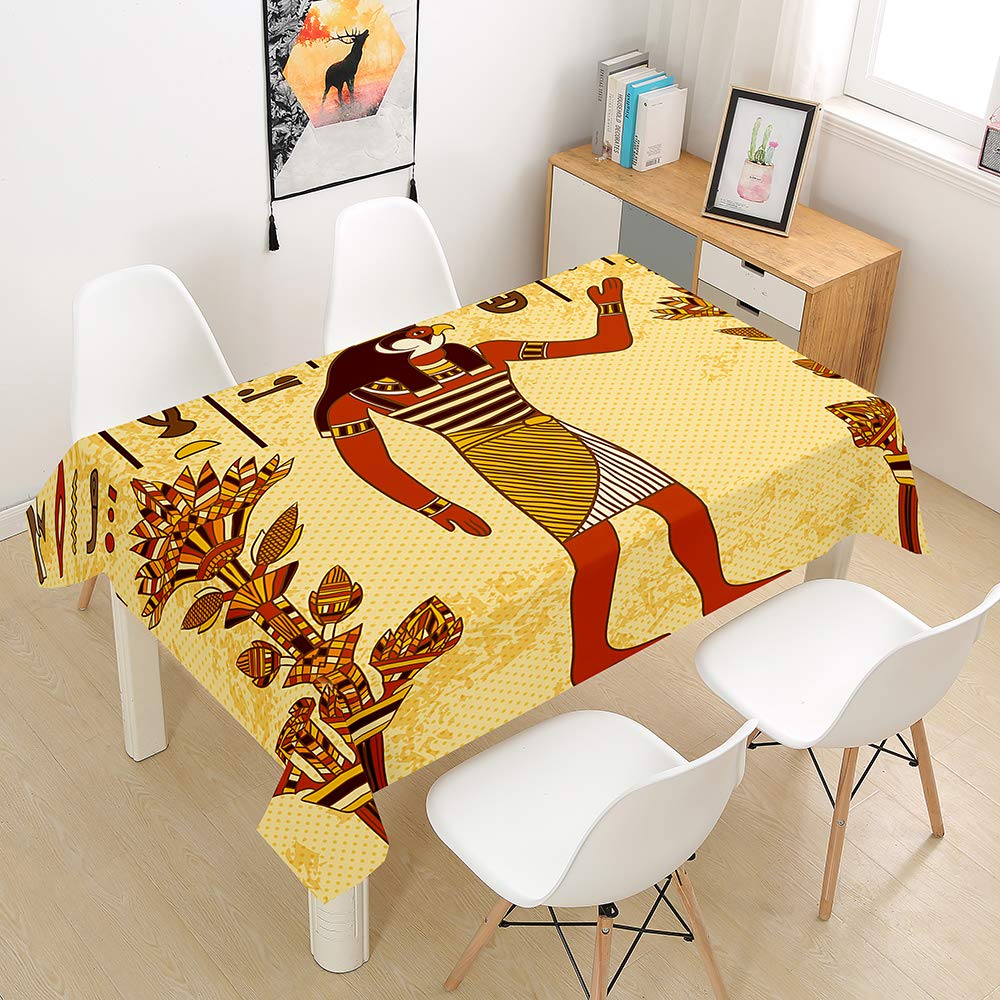Hearda Ancient Egypt Tablecloth Waterproof Polyester For Rectangle/Round Table, 3D Tribal Art Pattern Home Decoration Stain Resistant Dust-Proof Wipe Clean For Garden Kitchen (,120X120cm)