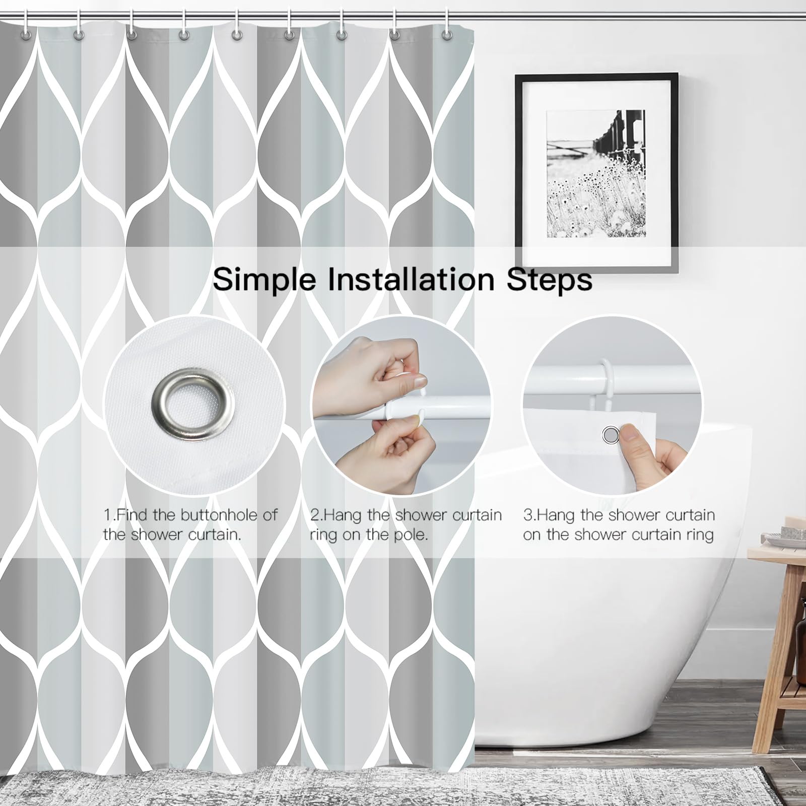 Gelbchu Tenda Da Doccia In Tessuto Grigio, Design Impermeabile E