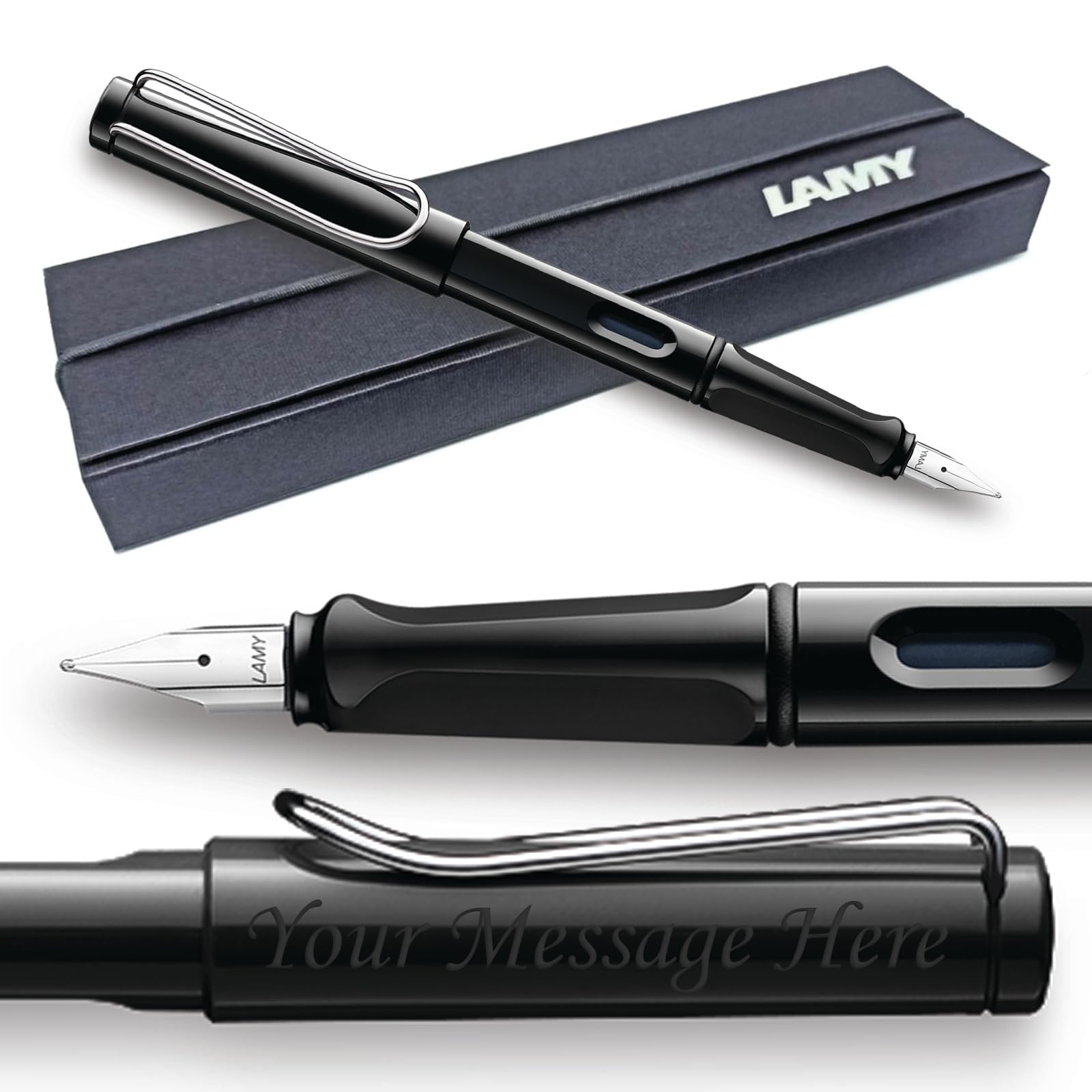 Fountain Pen Lamy Safari - Personalised with Engraving (Italic 1.9mm Nib, Glossy Black) — image 1