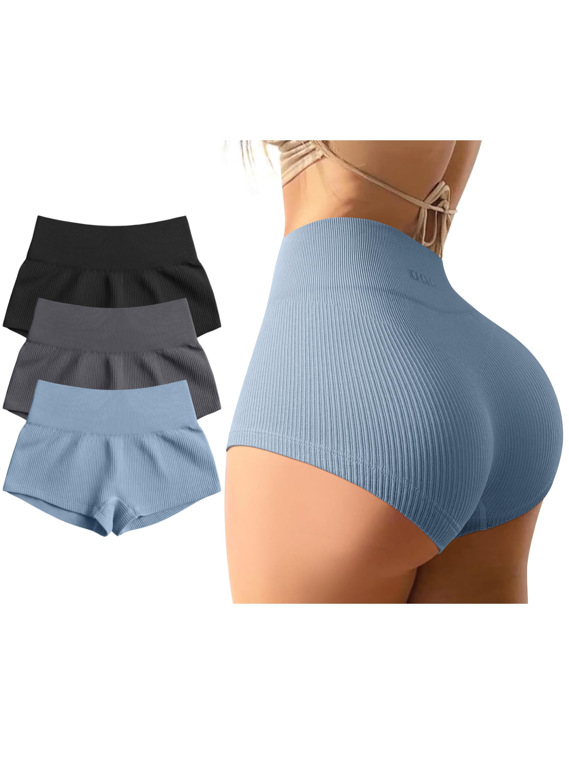 OQQ Women 3 Piece Yoga Shorts Sexy High Waist Booty Stretch Workout Exercise Hot Shorts