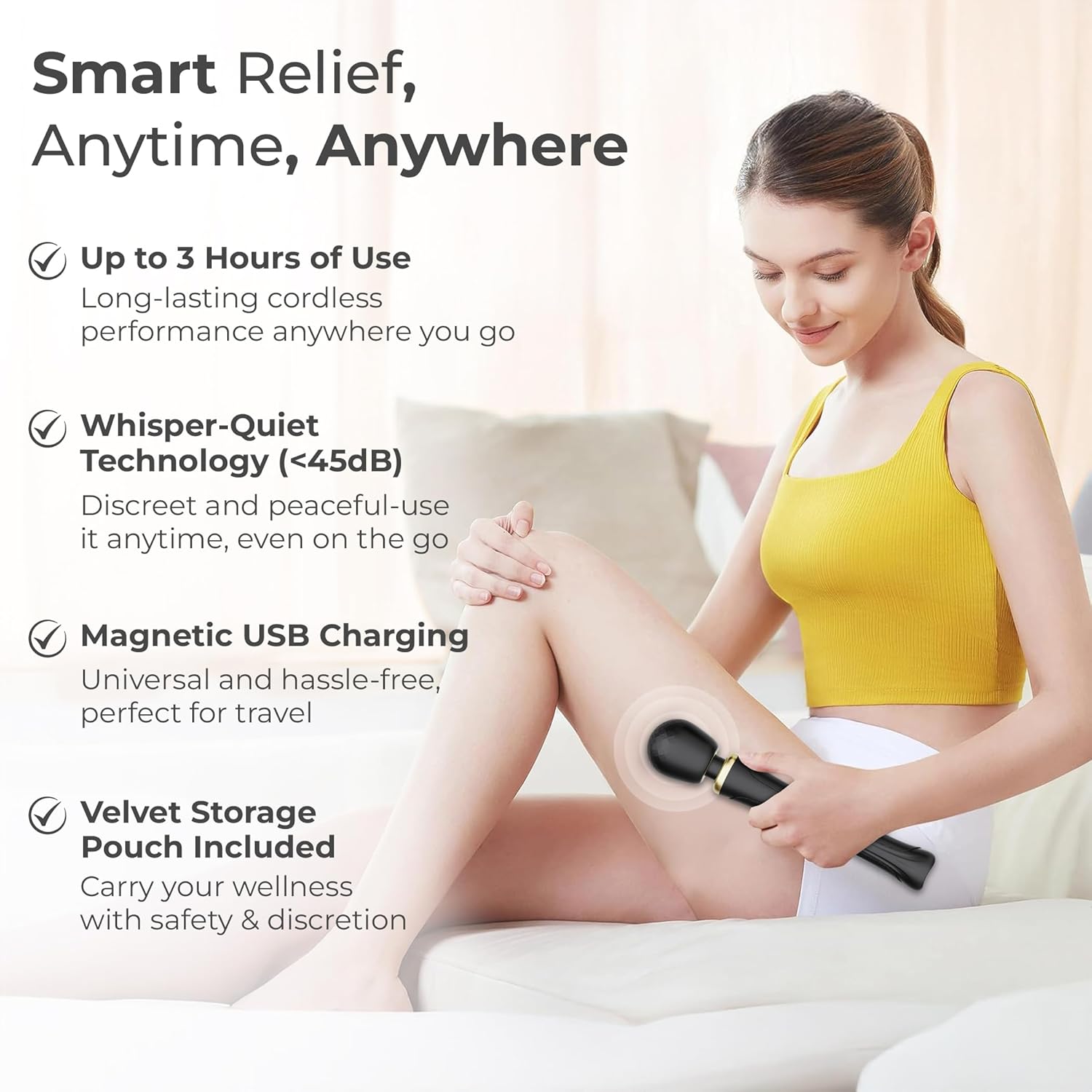 Handheld Cordless Personal Wand Massager - Waterproof, USB Rechargeable, Quiet & Travel Ready – Muscle Relief for Back, Legs & Hand Pain – Great for Sports or Long Days - Includes Velvet Pouch - Image 8