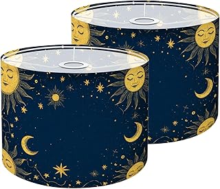 Lamp Shades Set of 2 Sun Moon Celestial Starry Galaxy Boho Hippie Conste...