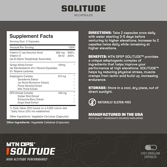 MTN OPS Solitude High Altitude Performance Supplement | High Altitude Support, Adaptogenic Blend, Outdoor Performance, Reishi Mushroom & Rhodiola