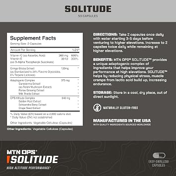 MTN OPS Solitude High Altitude Performance Supplement | High Altitude Support, Adaptogenic Blend, Outdoor Performance, Reishi Mushroom & Rhodiola
