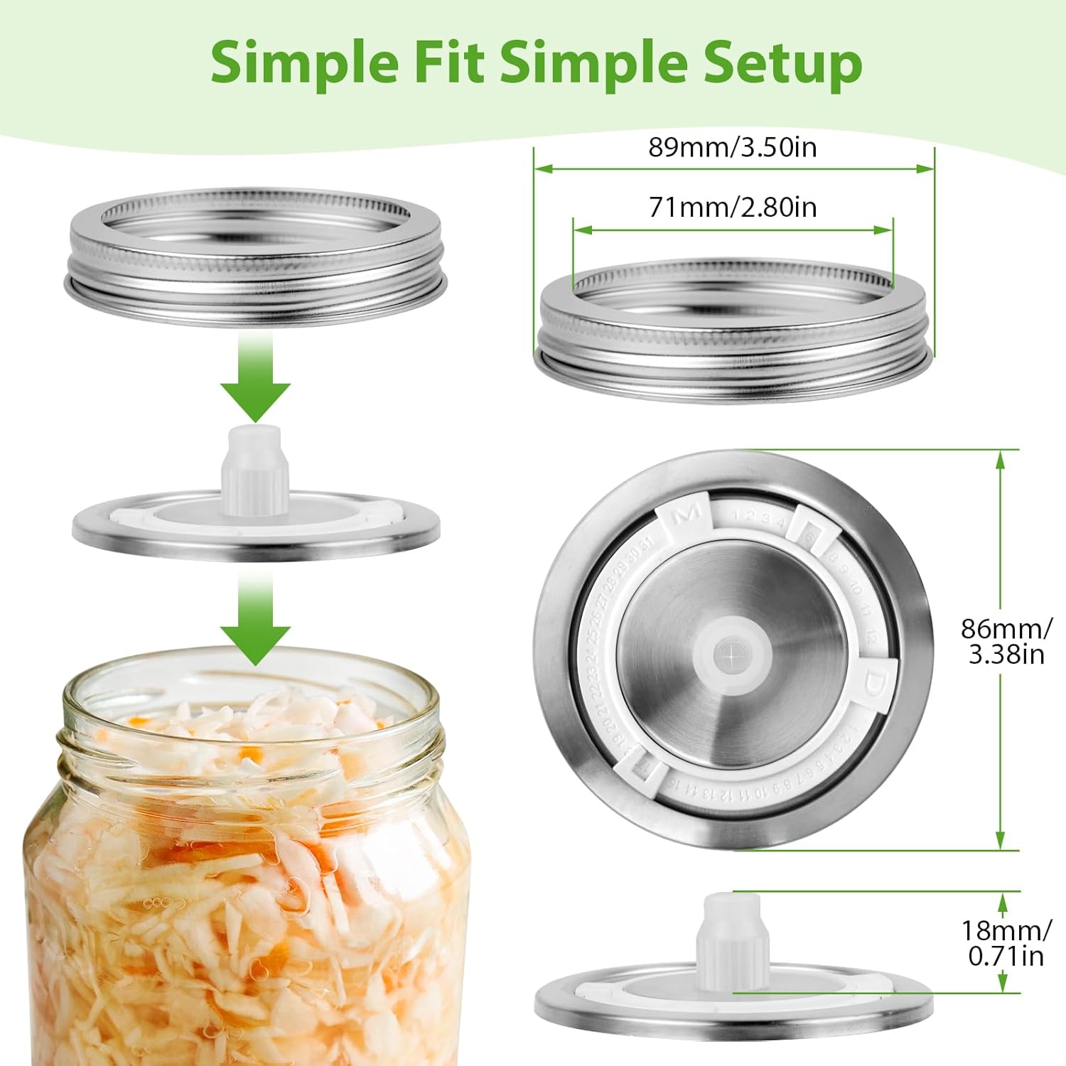 Fermentation Lids for Wide Mouth Mason Jars, 4 Stainless Steel Lids with Date Tracking, Starter Fermentation Kit for Beginners, Compatible with Any Fermenting Jar for Home Use - Image 4